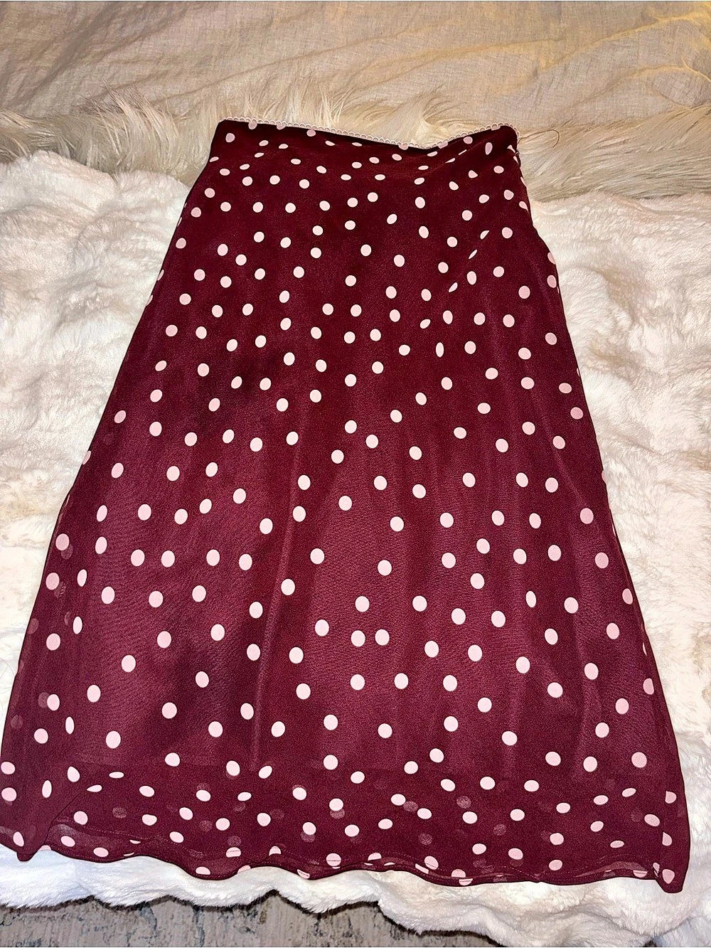 Princess Polly Polka Dot A-Line Skirt in Burgundy & Pink Size XS Like New